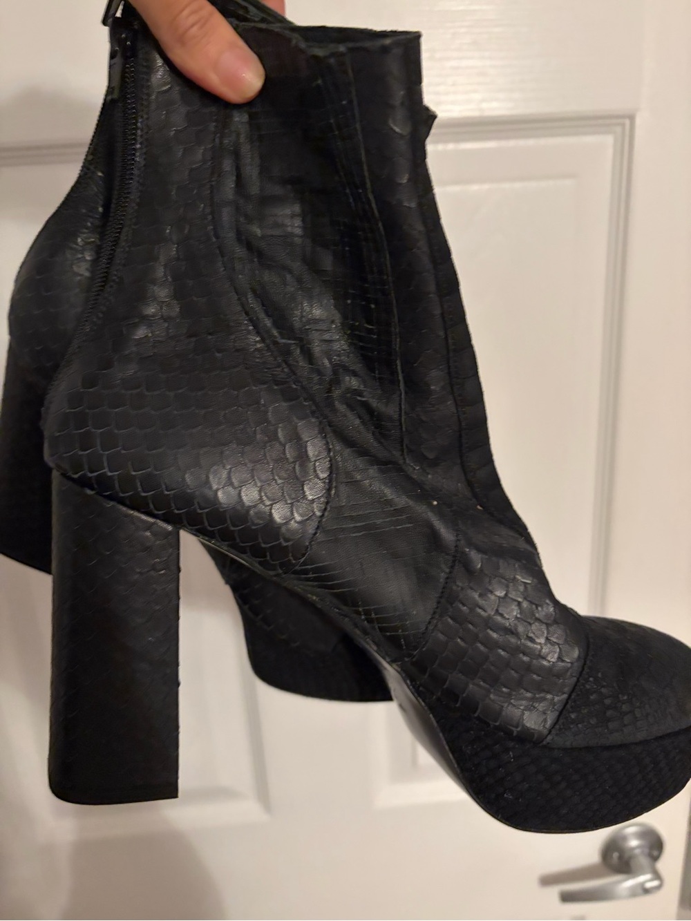 Free People Black Snakeskin Platform Ankle Boots Chunky Block Heel Y2K- Women